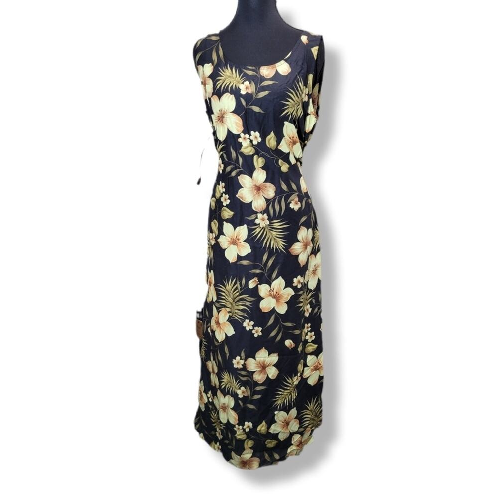 VTG Expressions Womens 12 Black Floral Tropical Beaxh Resort 90s Y2K Maxi Dress